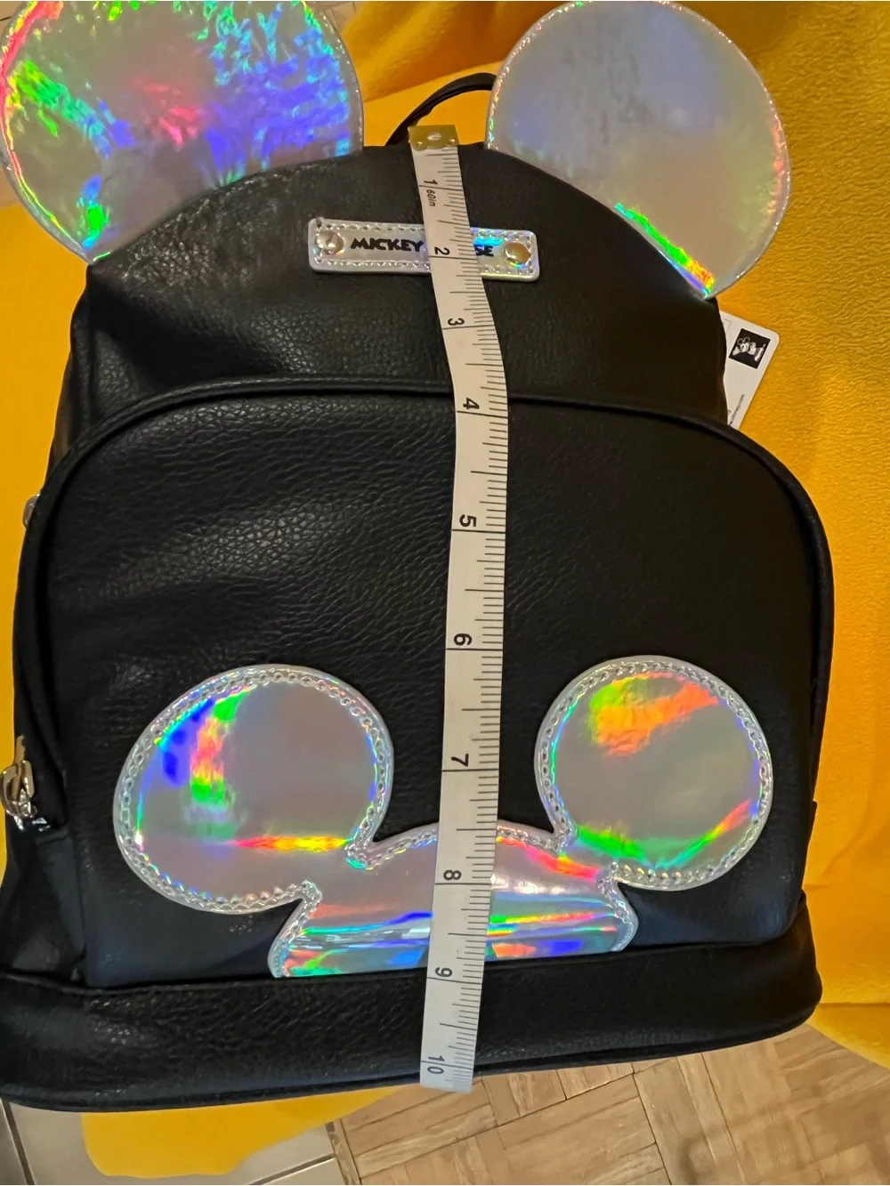 Disney Mickey Mouse black faux leather Mini Backpack w/ holographic details. NWT